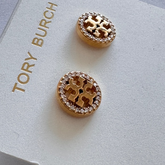 Tory Burch Miller Pave Stud Earrings. New! In Yellow Gold Color - Picture 1 of 6